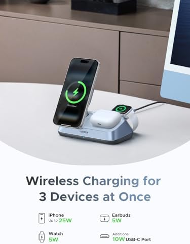 UGREEN MagFlow Qi2 25W 3-in-1 Wireless Charging Stand