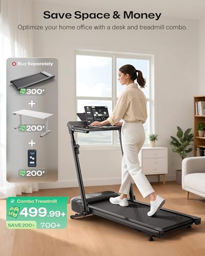 UREVO FoldiMix 5L Treadmill with Adjustable Desk